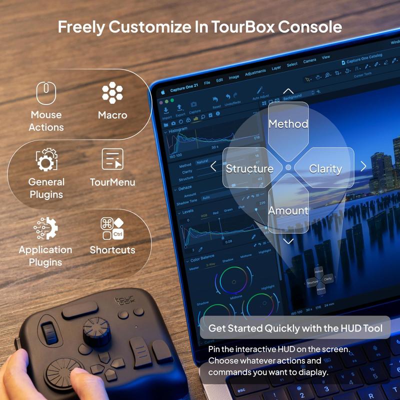 Controlador Bluetooth TourBox Elite para edição de fotos de vídeo